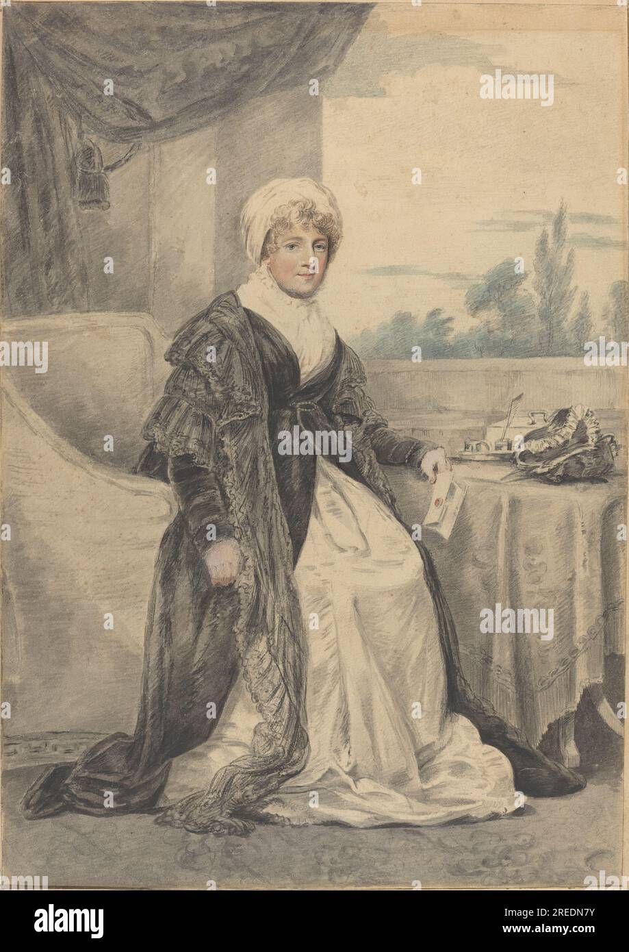'Henry Edridge, Woman Seated at a Table, Holding a Letter, 0, watercolor over graphite, Overall (approximate): 34.3 x 24.2 cm (13 1/2 x 9 1/2 in.) support: 40.5 x 30.2 cm (15 15/16 x 11 7/8 in.), Ailsa Mellon Bruce Collection, 1970.17.150' Stock Photo