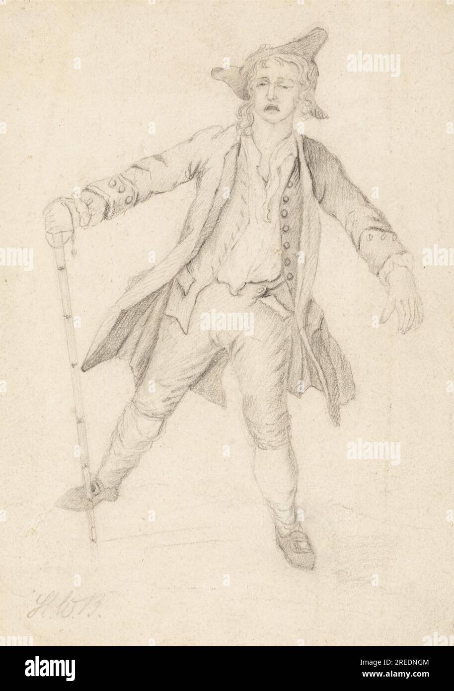 A Dishevelled Man Grimacing and Walking Awkwardly with a Cane full