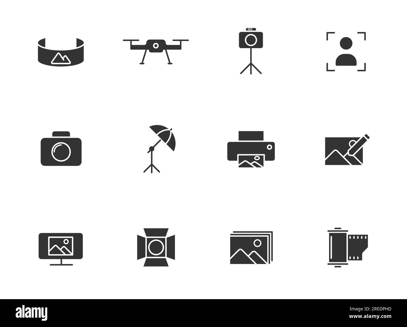 photography glyph icons isolated Stock Vector
