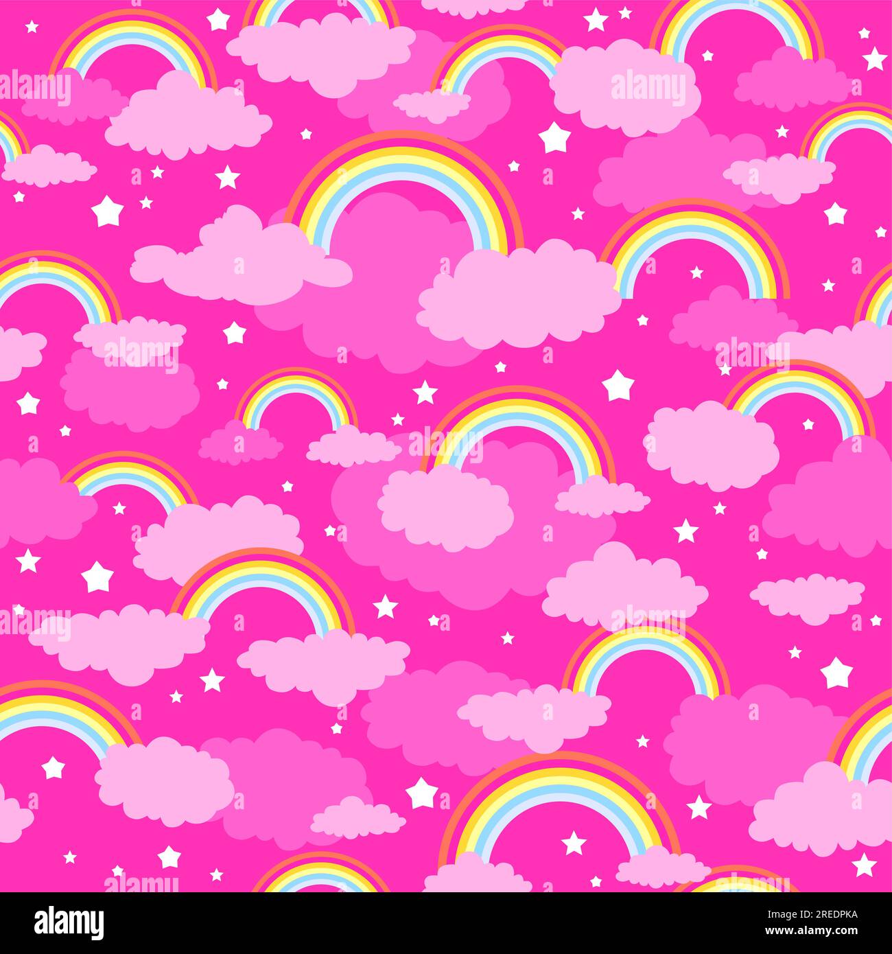 Pink sky rainbow pattern. Bright background with sky, stars and clouds  Stock Vector Image & Art - Alamy