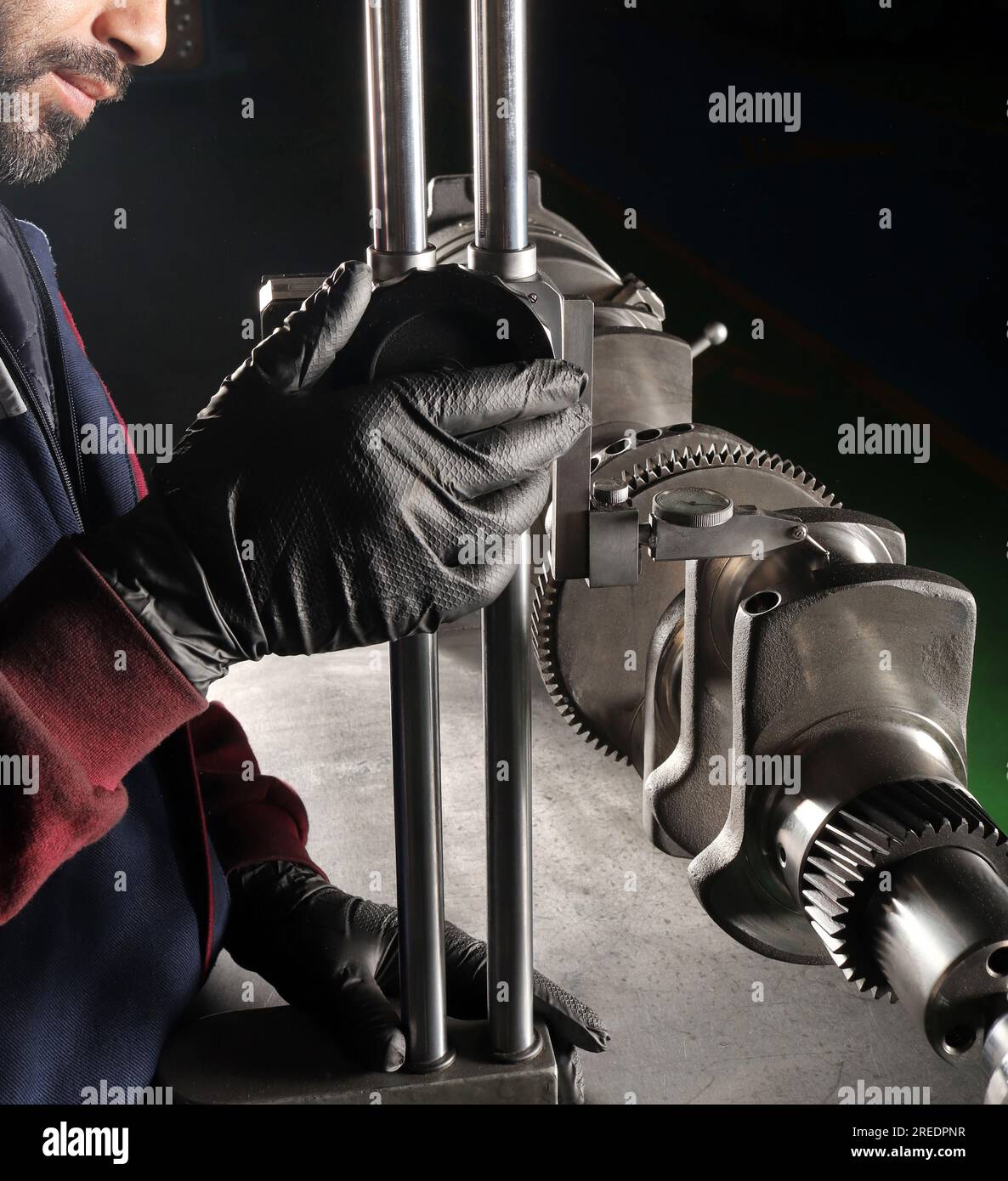 Master makes metal hardness measurement. Crankshaft Stock Photo Alamy