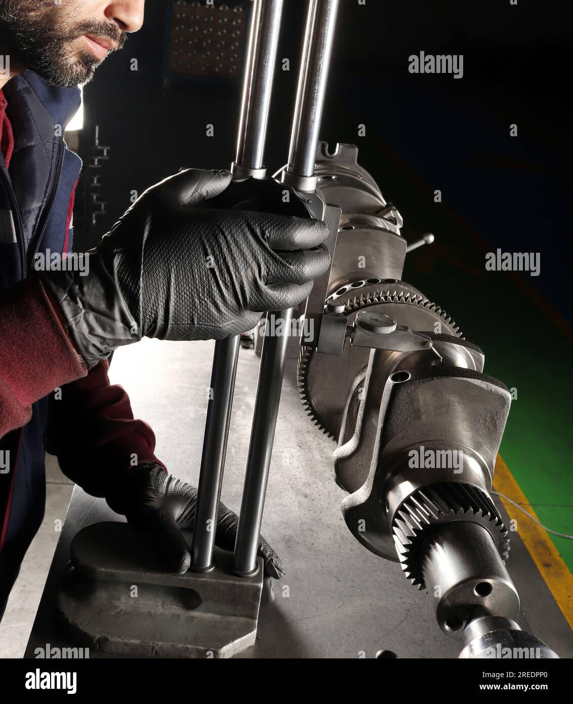 Master makes metal hardness measurement. Crankshaft Stock Photo Alamy