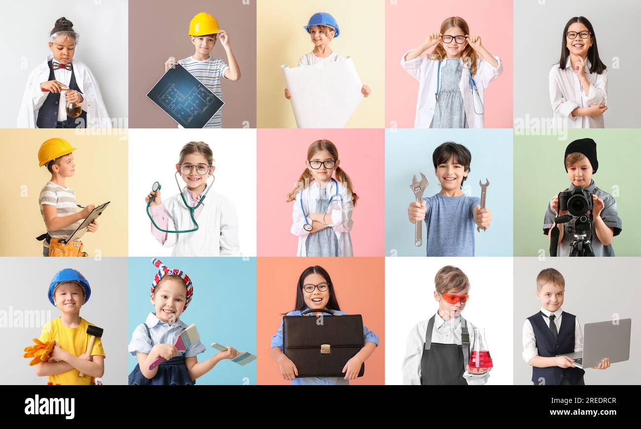 Collage of different children dreaming about their future professions