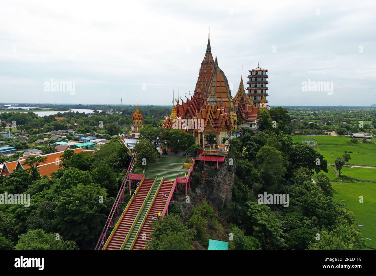 Wat Tham Sua is a temple and tourist attraction located on the top of a mountain in Tha Muang District. Kanchanaburi It is known for its scenery surro Stock Photo