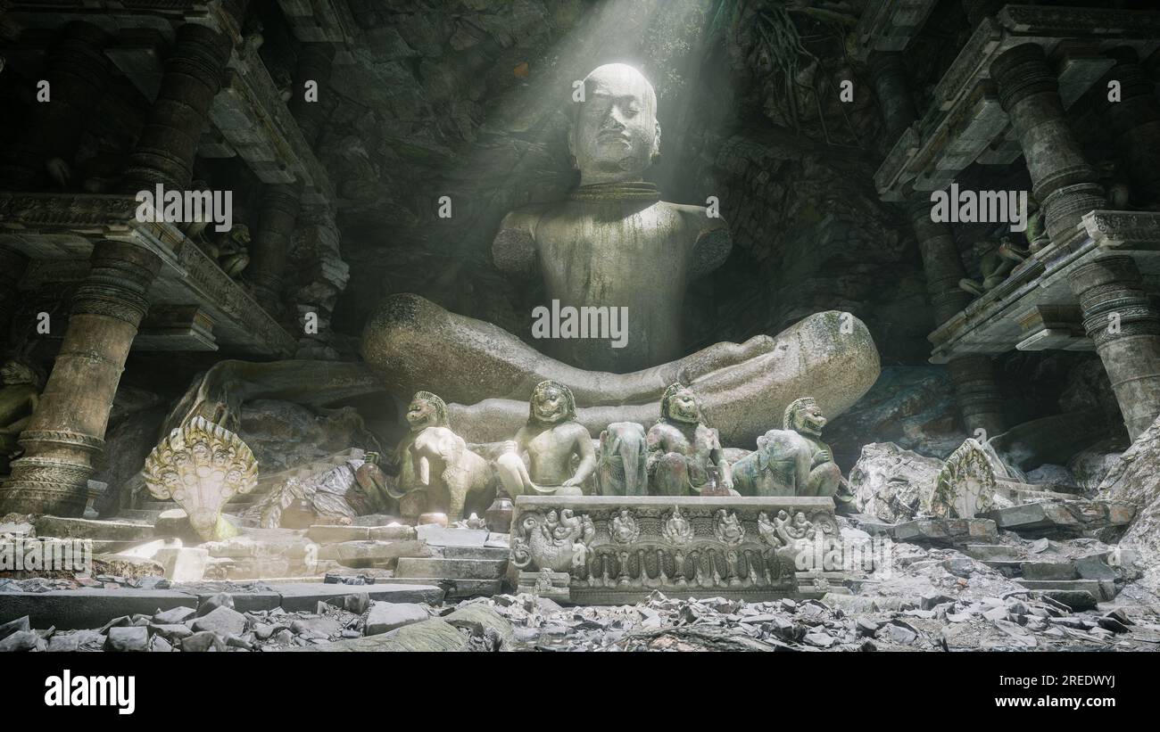 Statue Rays Ancient statues with light ray in the cave, 3d render Stock Photo - Alamy