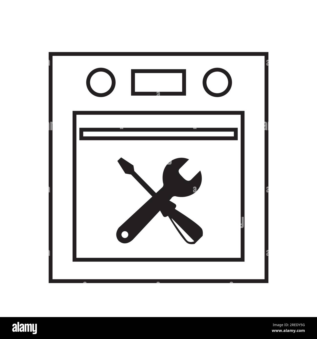 An oven with a screwdriver and a wrench on the door as an example of a