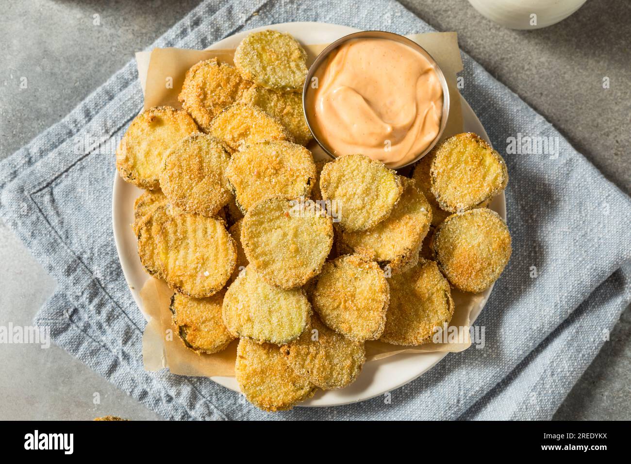 Homemade Deep Fried Pickles with Spicy Mayo Stock Photo Alamy