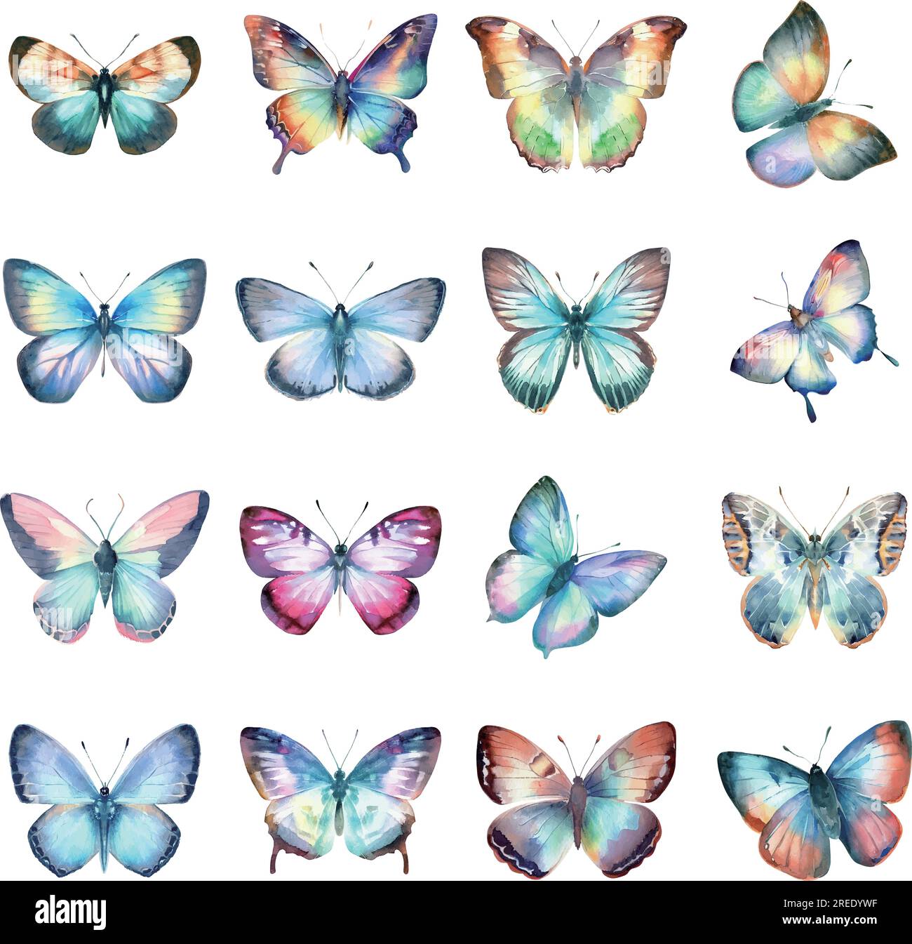 Watercolor butterflies set isolated on white background. Hand drawn ...