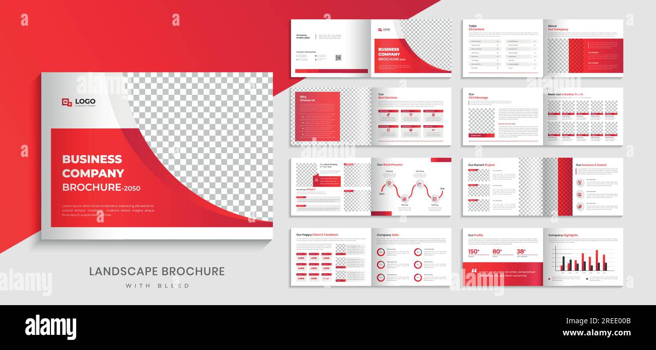 Company profile landscape brochure design minimalist corporate business multipage brochure template Stock Vector