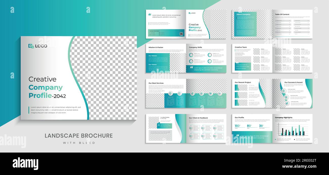 Creative corporate company profile landscape brochure minimalist template Stock Vector