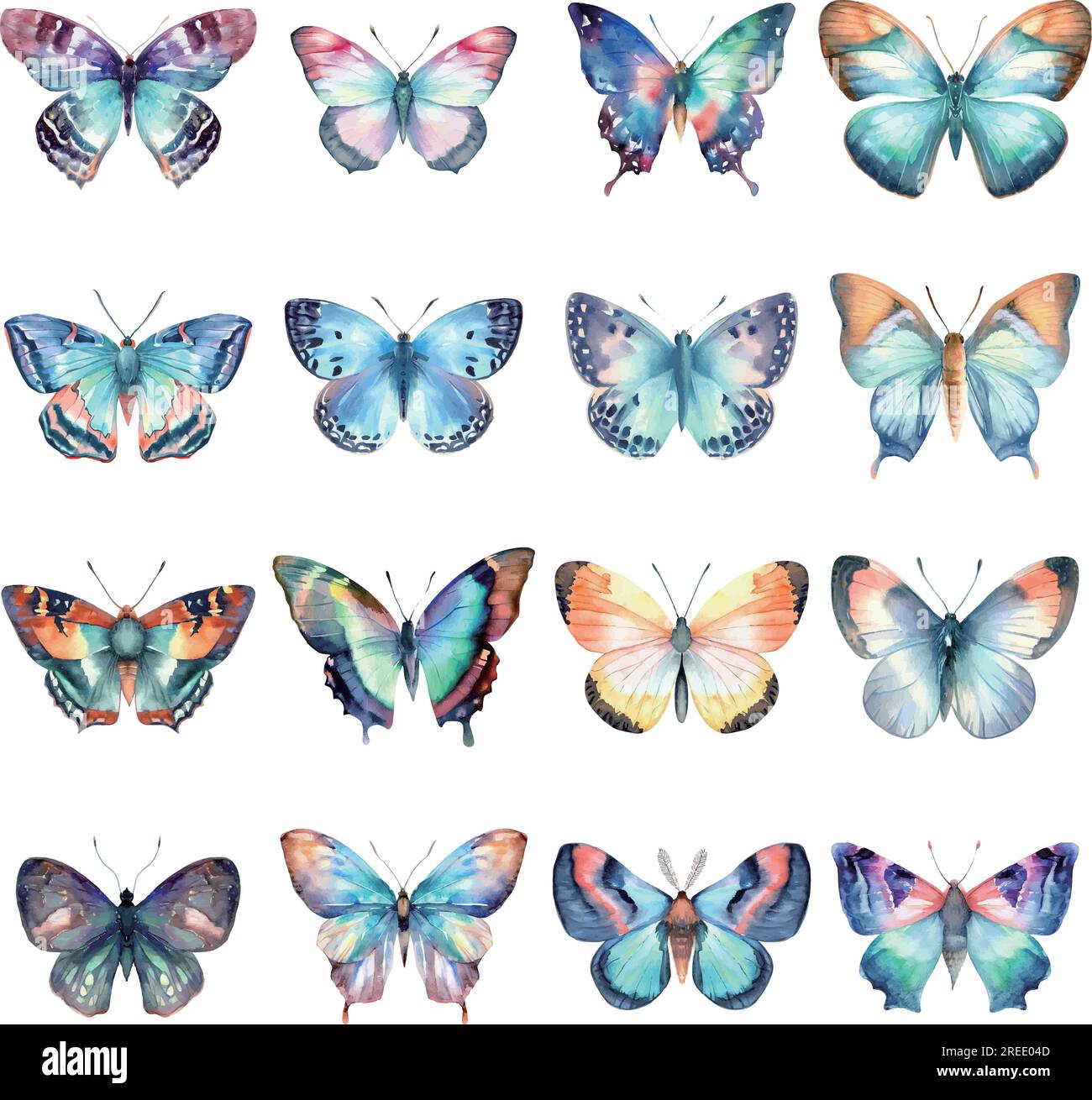 Watercolor butterflies set isolated on white background. Hand drawn ...