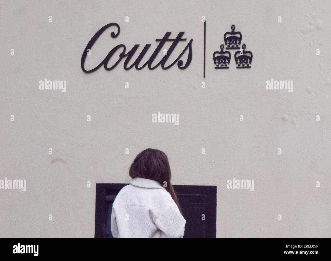 London, UK. 27th July 2023. Exterior view of Coutts on The Strand as CEO Peter Flavel resignes over the bank's handling of Nigel Farage's account. Credit: Vuk Valcic/Alamy Live News Stock Photo