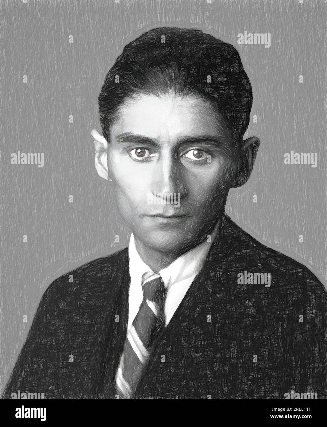 Portrait of Franz Kafka, 1883 – 1924, German-speaking Bohemian novelist, digitally edited according to a photograph taken 1923 Stock Photo