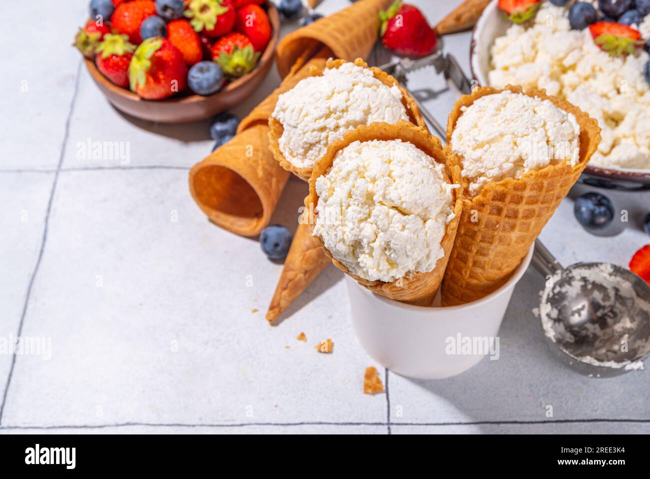 Cottage cheese ice cream, trendy white cottage cheese vanilla ice cream