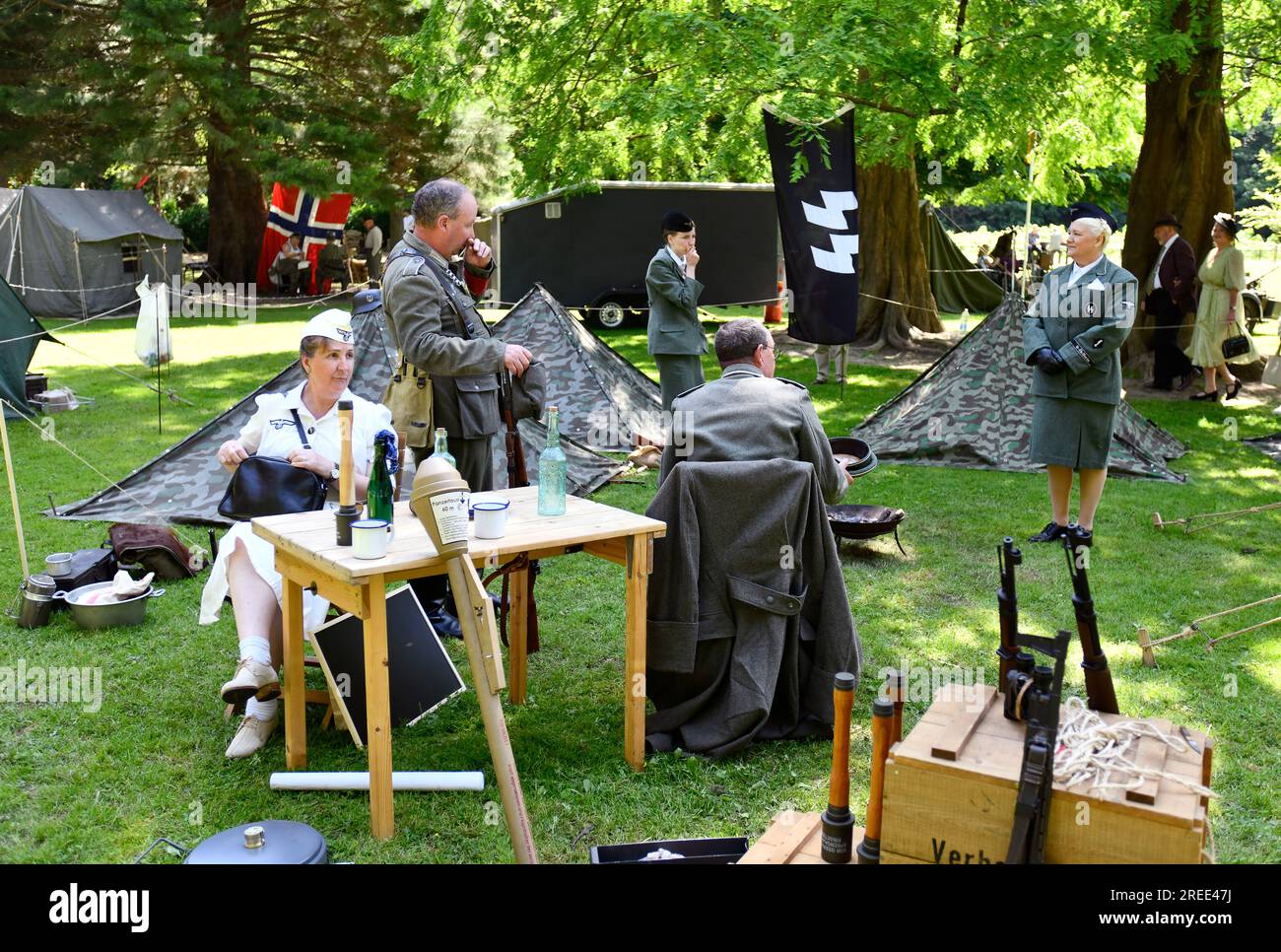 People dressed in 1940s style German Nazis for reenactment event The Ironbridge World War Two Weekend May 27th 2023 Stock Photo