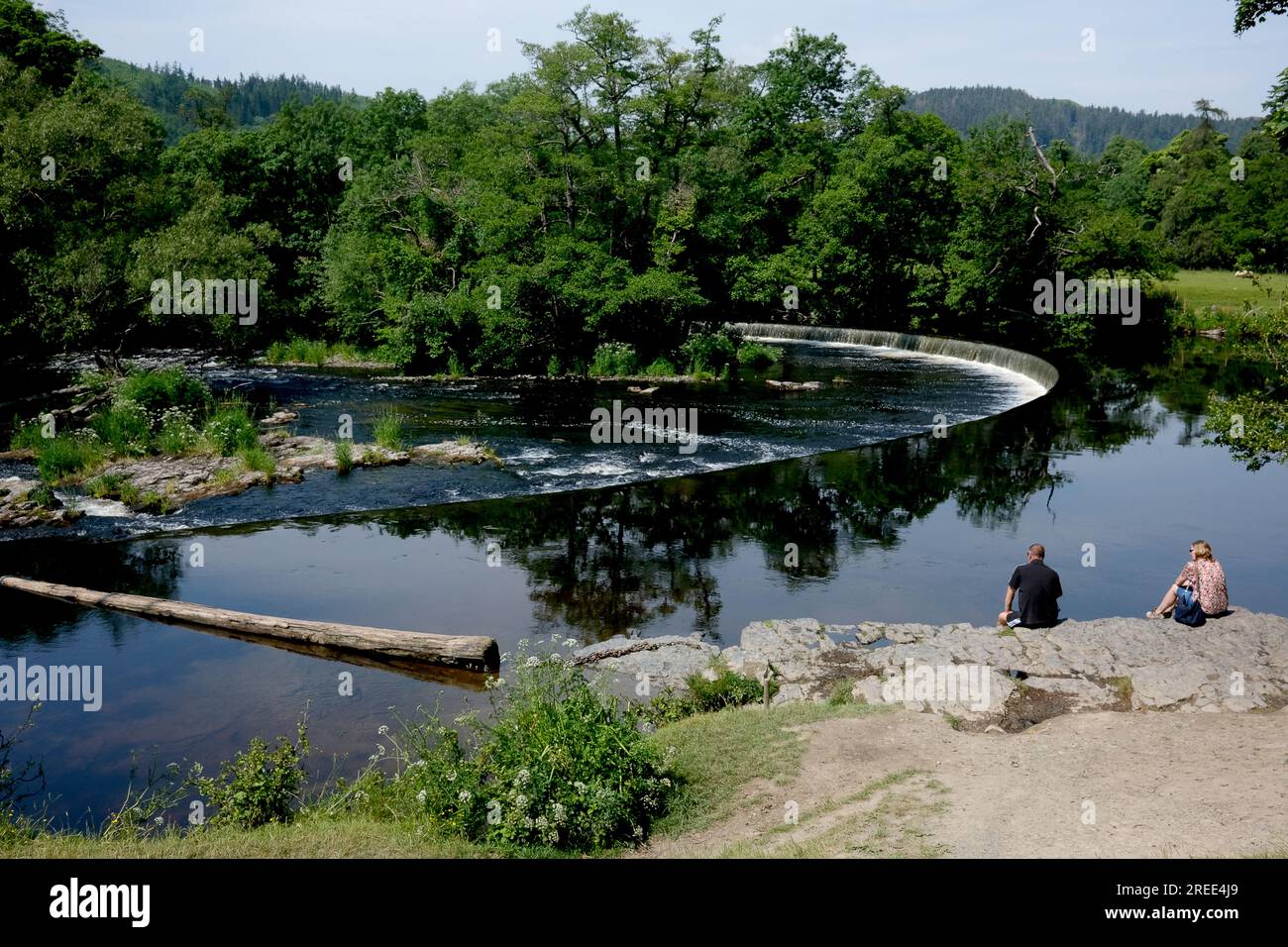 Horseshoe Falls weir on the River Dee at Llangollen, Wales, Uk Stock Photo