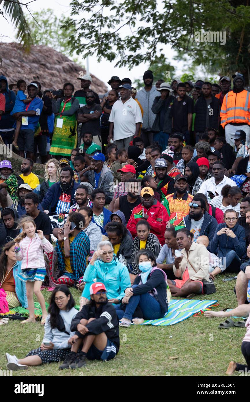 Port Vila, Vanuatu. 27th July, 2023. Young dancers and people in