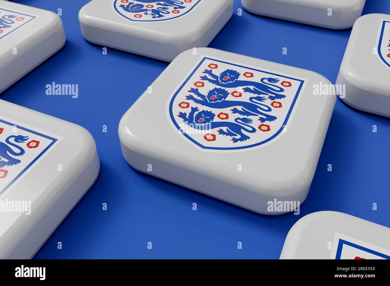 LONDON, UK July 2023 England national football team logo. 3D