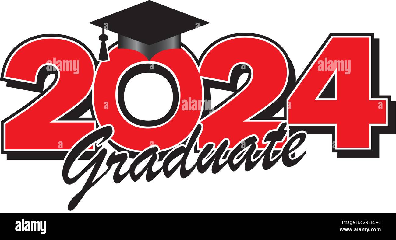 2024 Graduate Red and Black Stock Vector