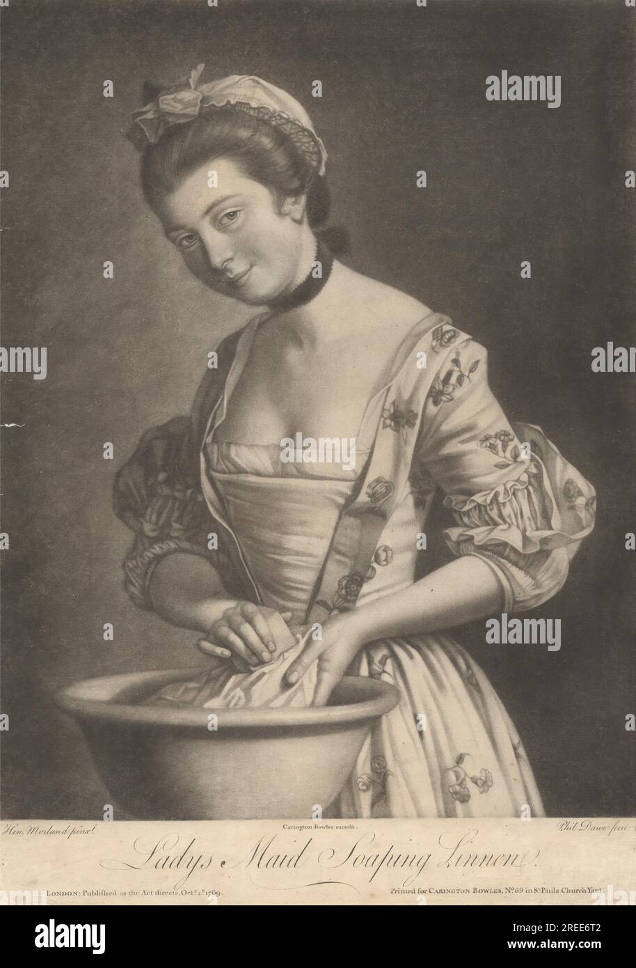 Lady's Maid Soaping Linen 1769 by Philip Dawe Stock Photo