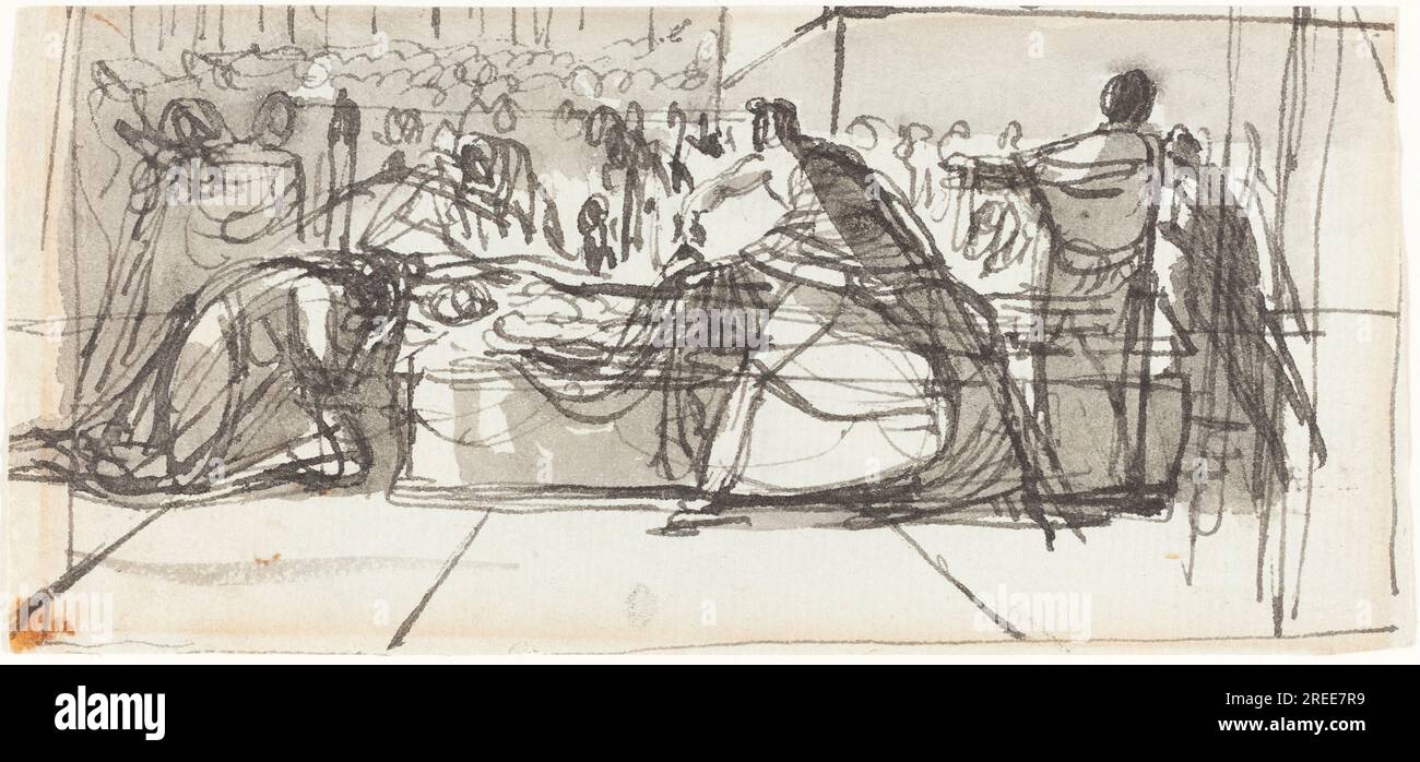 'Sir George Hayter, The Laying Out of Christ, 0, pen and black ink with gray wash on blue laid paper, overall: 6.3 x 13.6 cm (2 1/2 x 5 3/8 in.), Gift of William B. O'Neal, 1995.52.75' Stock Photo