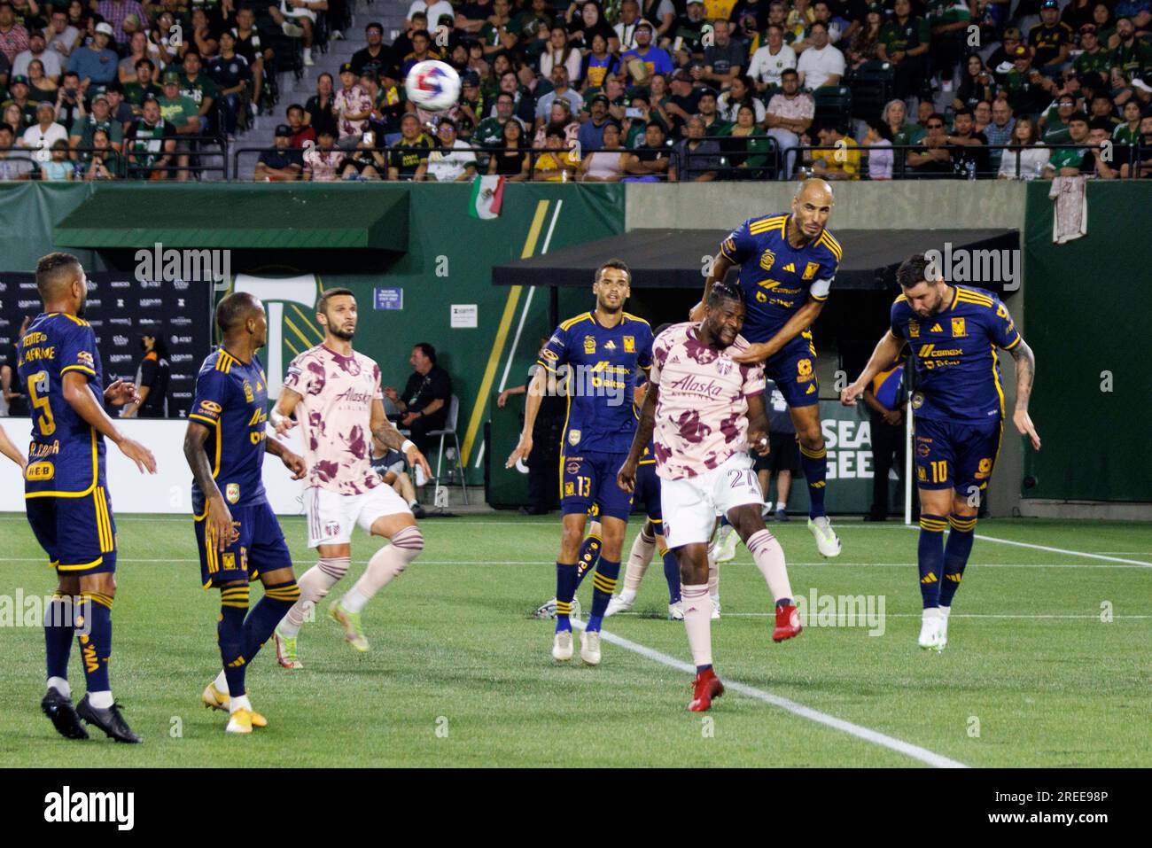 Portland, USA. 26th July, 2023. The Tigres UANL of LIGA MX defeated MLS' Portland Timbers 2-1 at Providence Park in Portland, Oregon on July 26, 2023, in the inaugural Leagues Cup. This contest between Major League Soccer and LIGA MX is the first sanctioned inter-league football competition. (Photo by John Rudoff/Sipa USA) Credit: Sipa USA/Alamy Live News Stock Photo