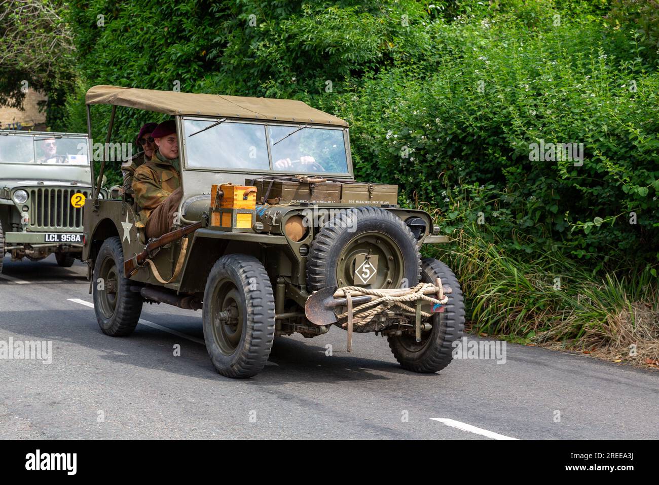 Iconic vintage Jeep at the Southwick Revival in 2023. WWII reenactment of the D-Day build up in the south of England. Stock Photo
