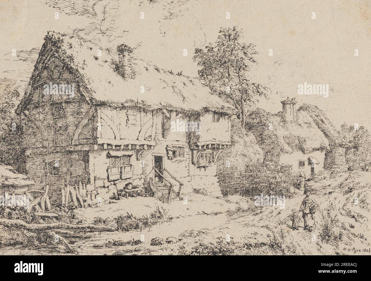 Old Cottages 1806 by William Henry Pyne Stock Photo