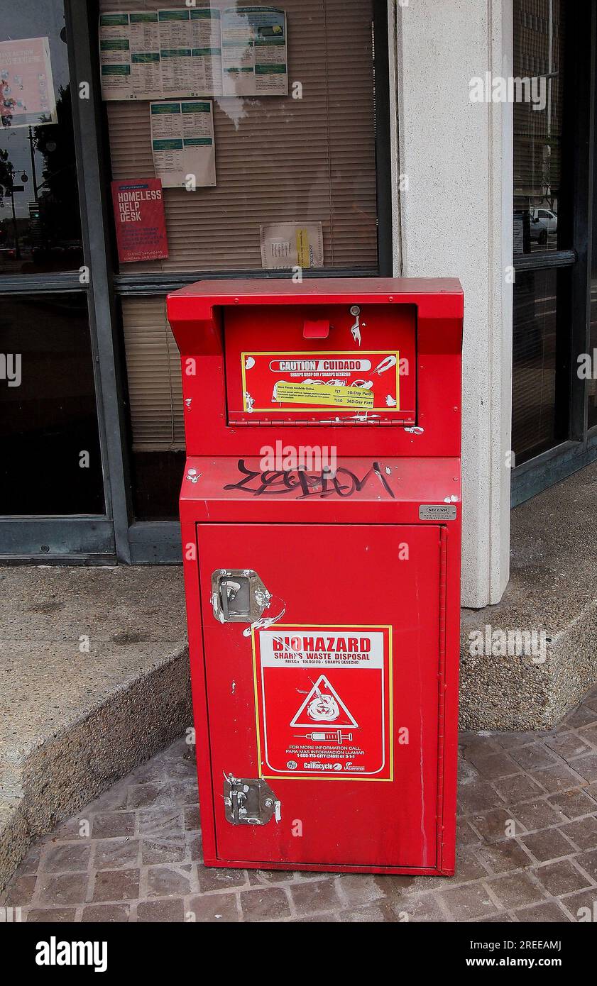 sharps drop off box in Los Angeles, California Stock Photo Alamy