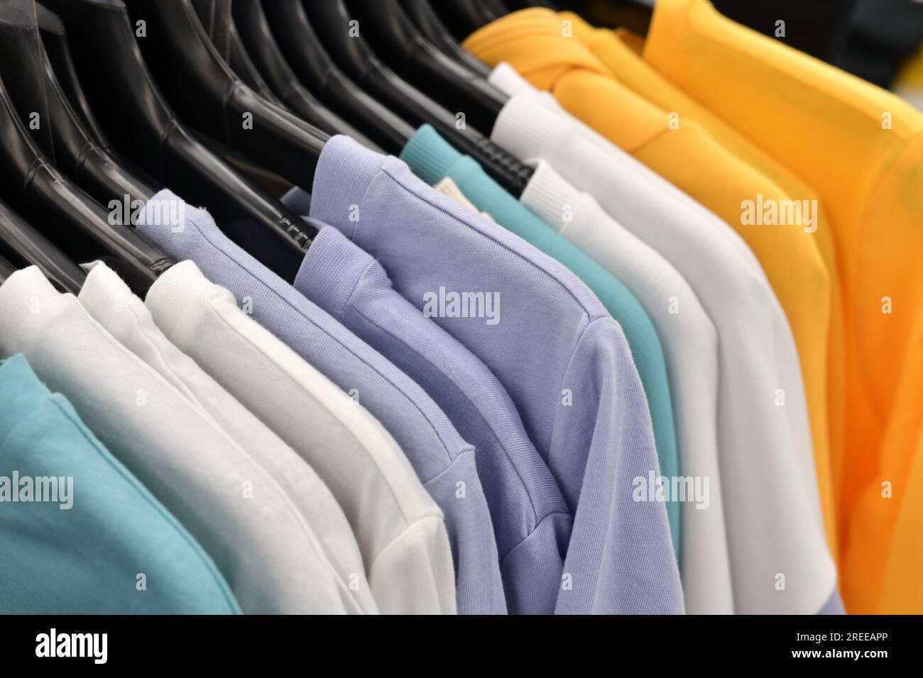 Womens T-shirt on hanger in store Stock Photo