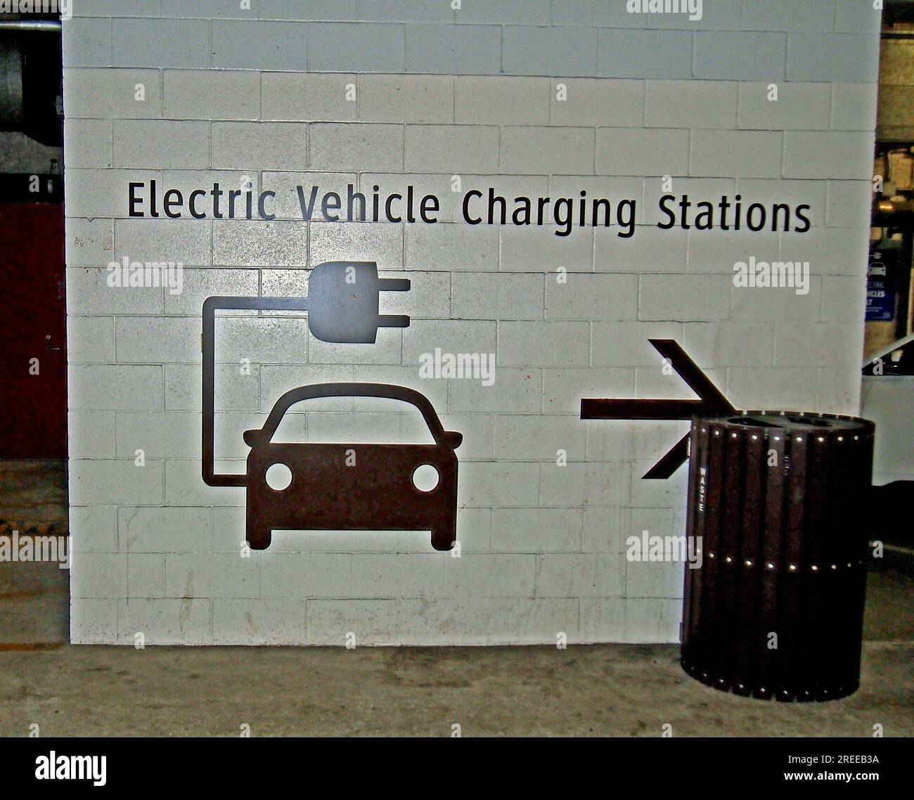 electric vehicle fast charging stations direction sign in the Union Station Parking Garage in
