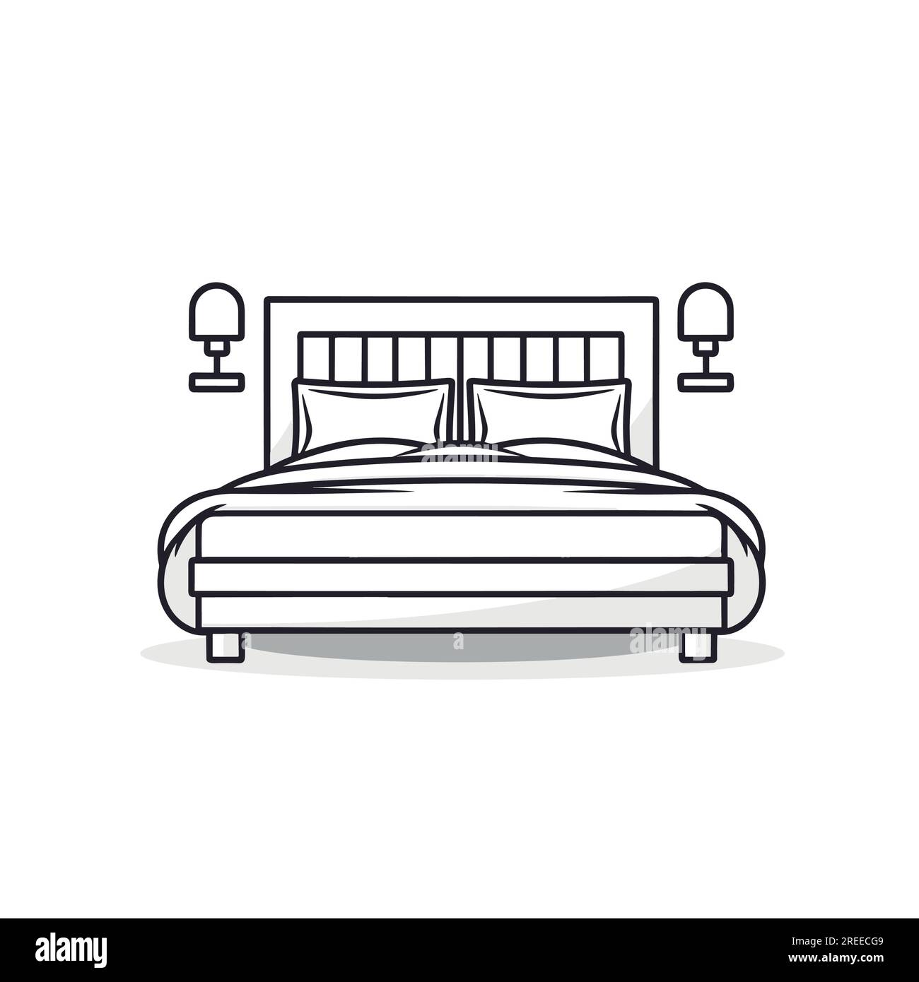 Vector bed with bedding . Modern furniture. Bed with blanket, pillows, Stock Vector