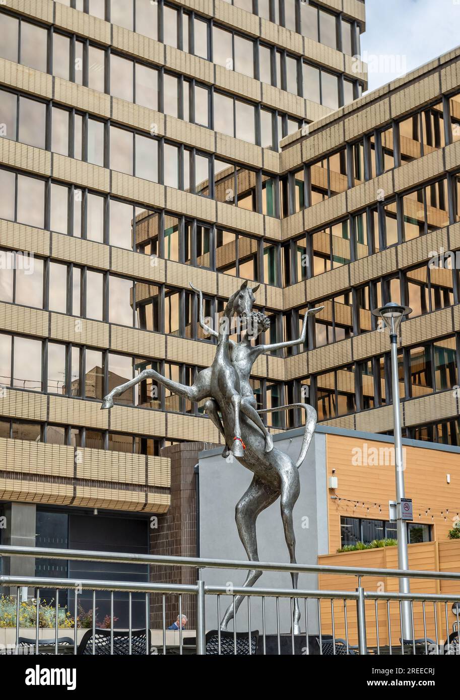Statues In Sheffield Horse and Rider sculpture in steel in Fountains Precinct, Sheffield ...