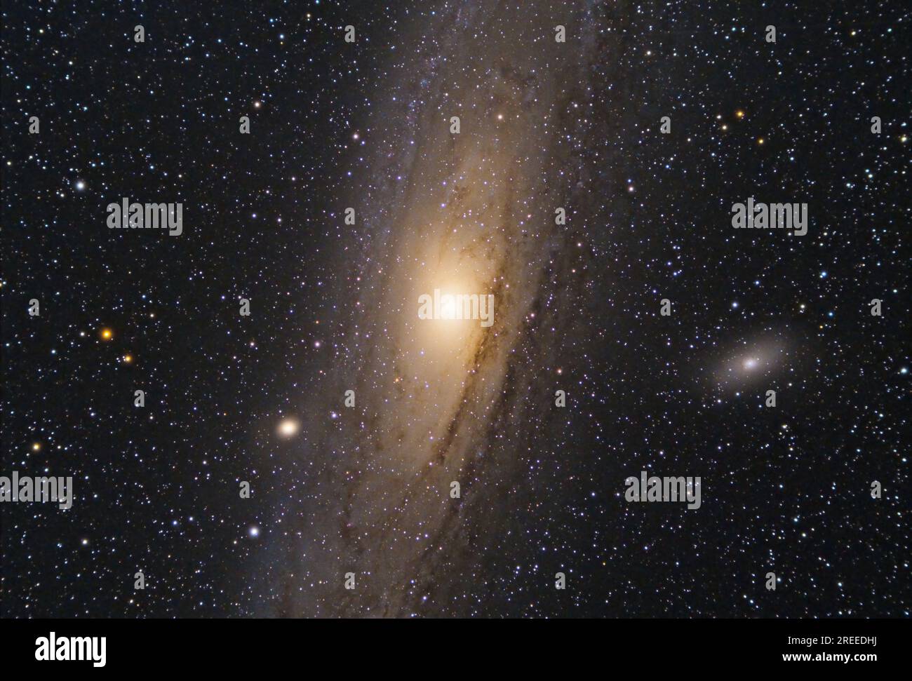 Andromeda Galaxy, Messier 31 and its satellite galaxies, Messier 32 and Messier 110, in the constellation Andromeda Stock Photo
