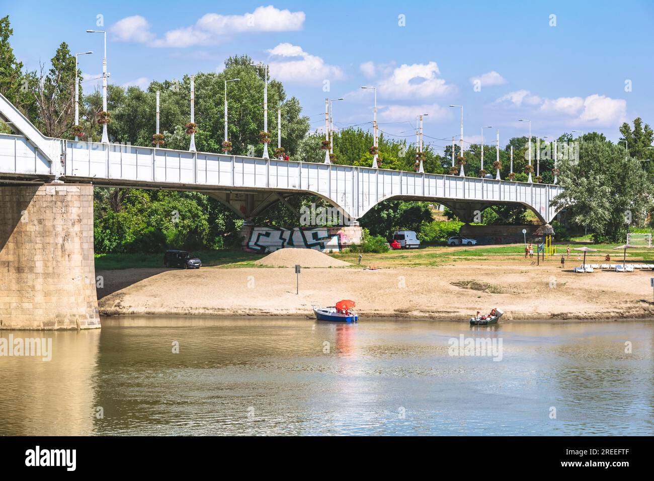 View of the Belvárosi híd and the Tisza bank in Szeged, Hungary Stock Photo