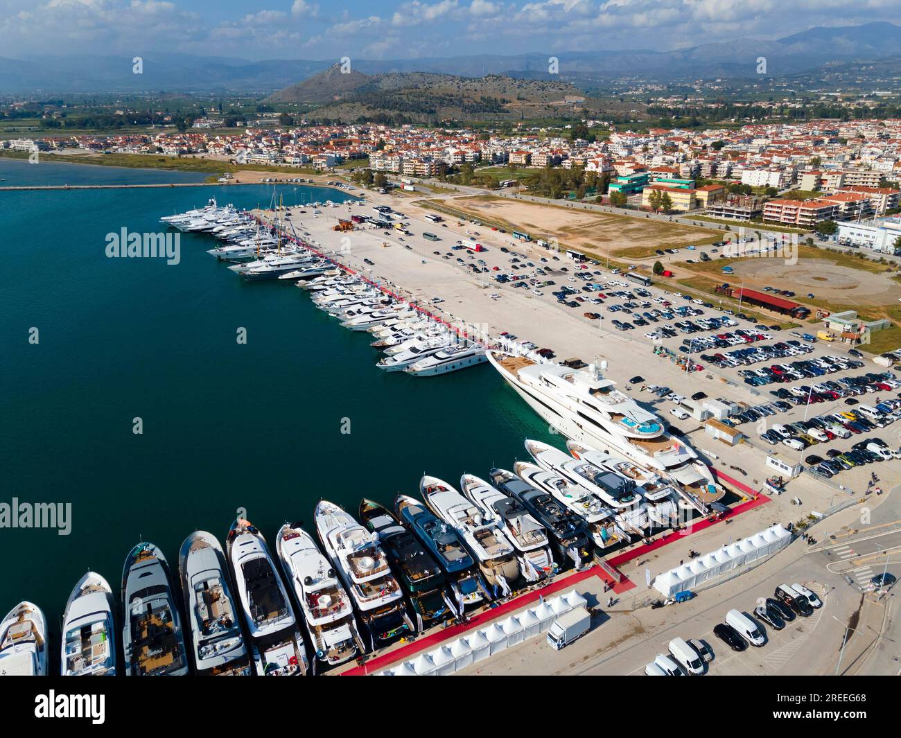 Aerial view, Mediterranean Yacht Show, harbour, Nafplio, Nauplia, Nafplion, Argolis, Argolic Gulf, Peloponnese, Greece, good weather, sea Stock Photo