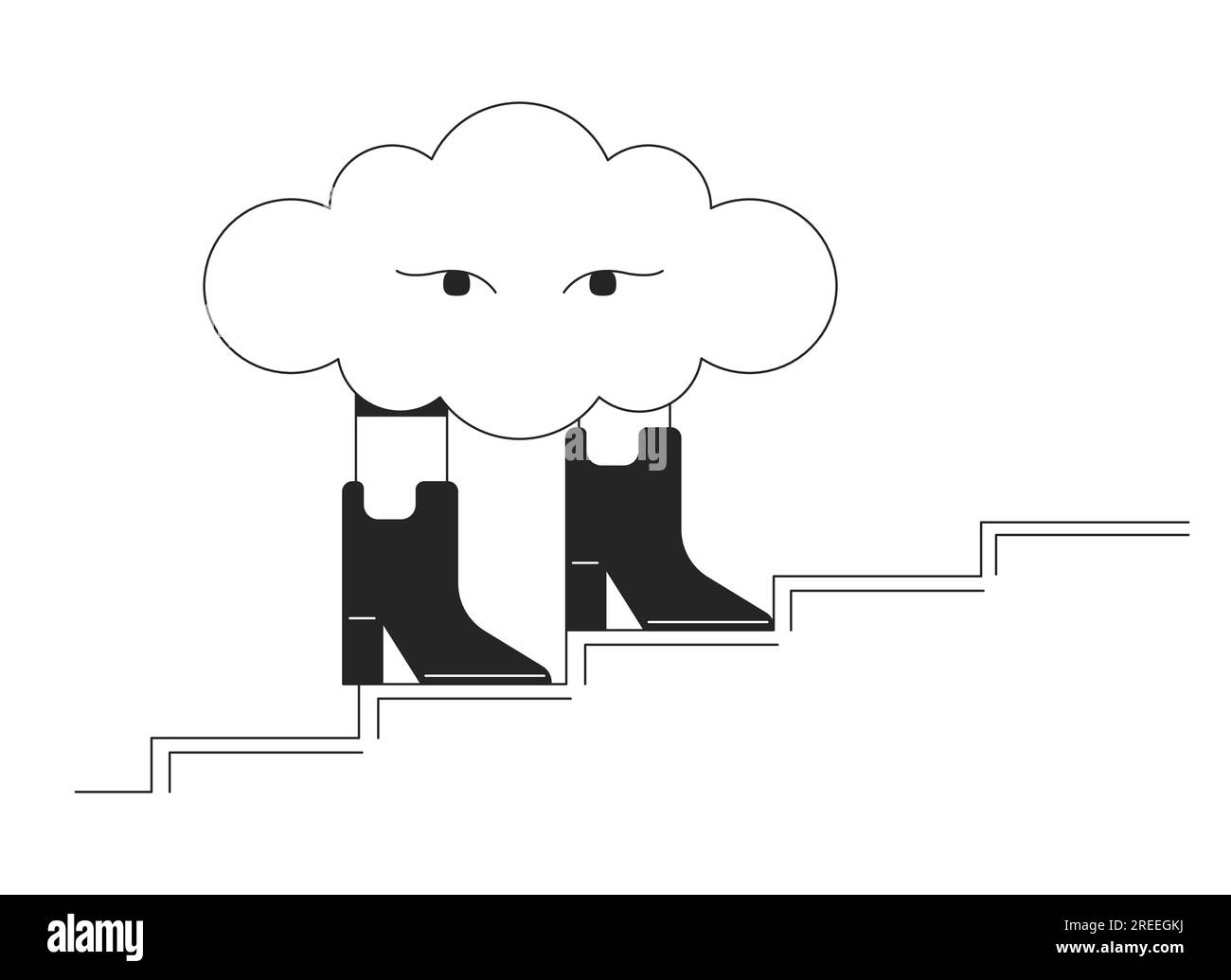 Surreal cloud walking in boots bw concept vector spot illustration Stock Vector