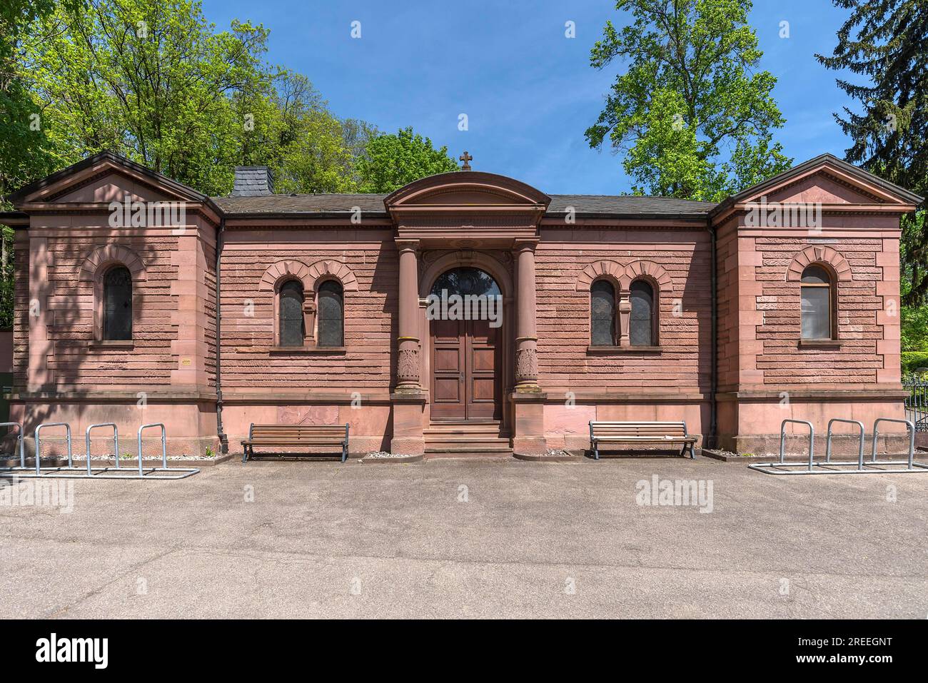 Listed funeral hall at the mountain cemetery of Emmendingen, Baden-Wuerttemberg, Germany Stock Photo