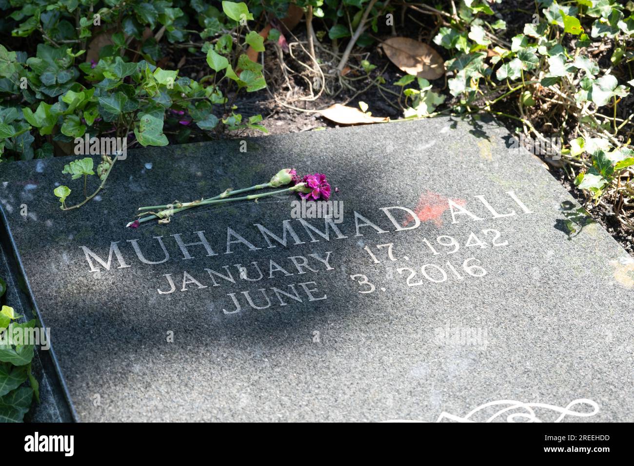 Muhammad Ali Grave in Cave Hill Cemetery on July 10,2023 in Louisville, Kentucky Stock Photo