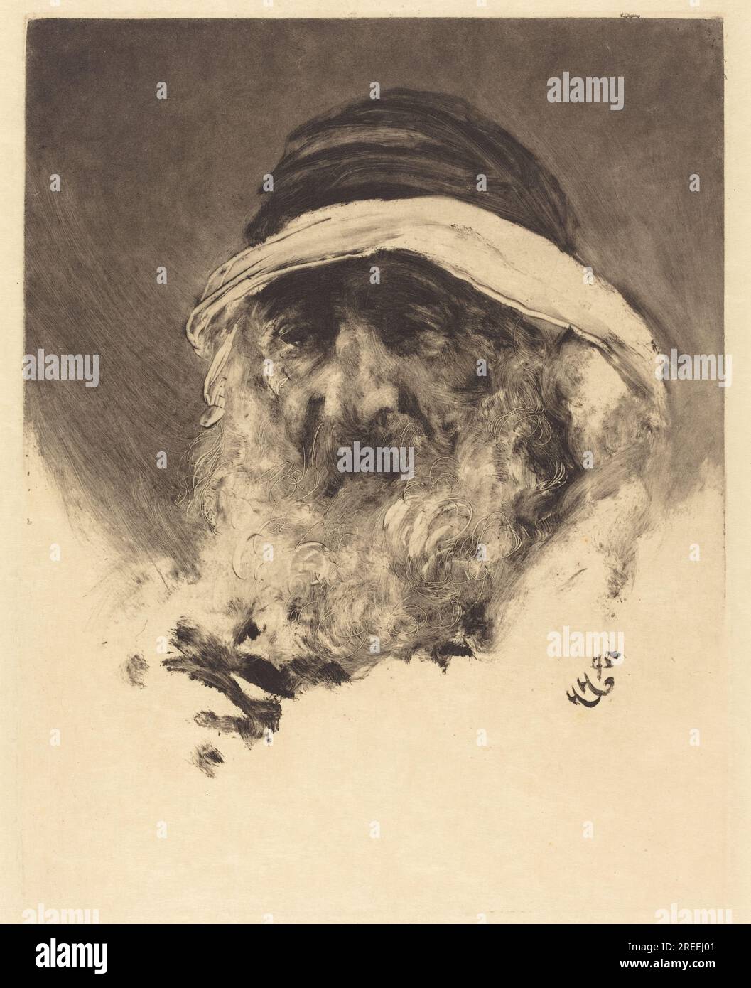 'Hubert von Herkomer, Study of an Arab Head, 1895, herkomertype on wove paper, plate: 23.1 x 18.2 cm (9 1/8 x 7 3/16 in.) sheet: 30.5 x 23.1 cm (12 x 9 1/8 in.), Gift of Jacob Kainen, 2002.98.129' Stock Photo