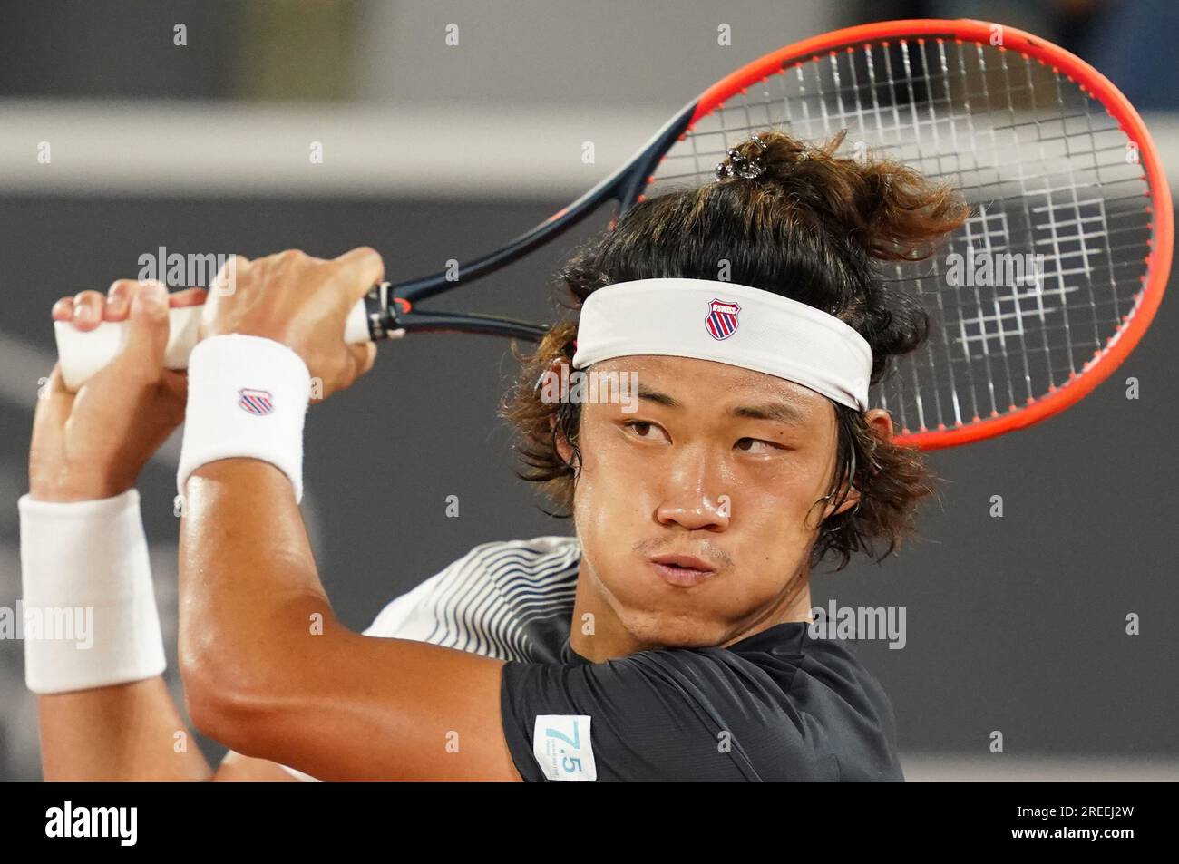 Rinky Hijikata of Australia in action during Day 1 of the Kooyong Classic  Tennis Tournament last match against Zhang Zhizhen of China at Kooyong Lawn  Tennis Club. Melbourne's summer of tennis has