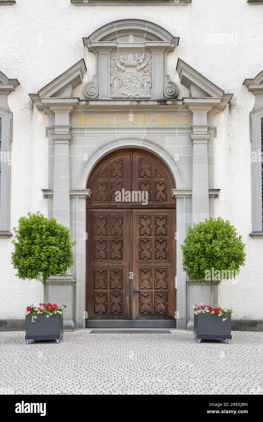 Portal of the monastery church of St. Mary of the former Benedictine Abbey in Rheinau, Andelfingen, Canton Zurich, Switzerland Stock Photo