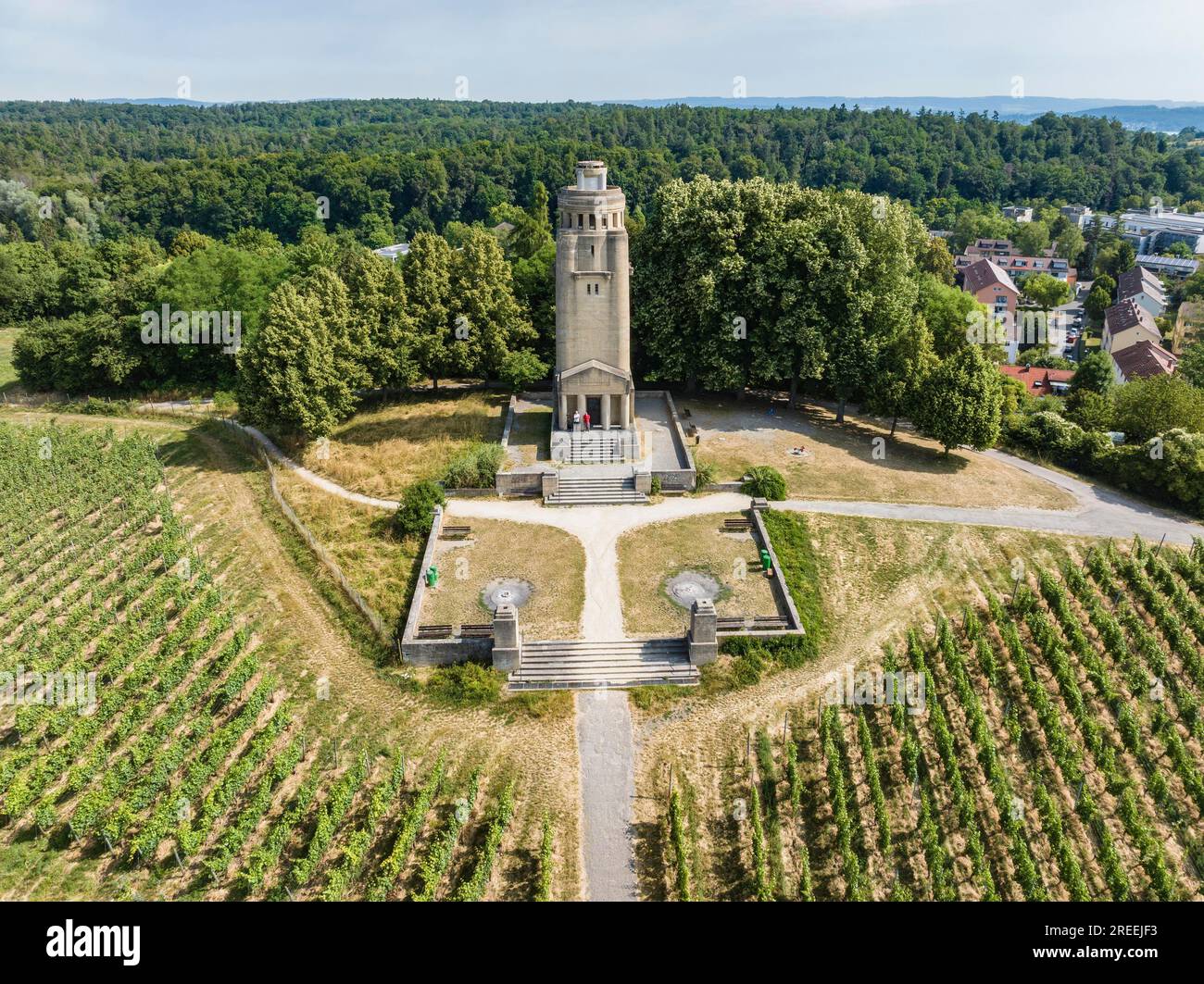 Aerial view of the Bismarck Tower on the Raiteberg in the northern part of  the city of Constance, vineyards on Lake Constance, Constance County Stock  Photo - Alamy
