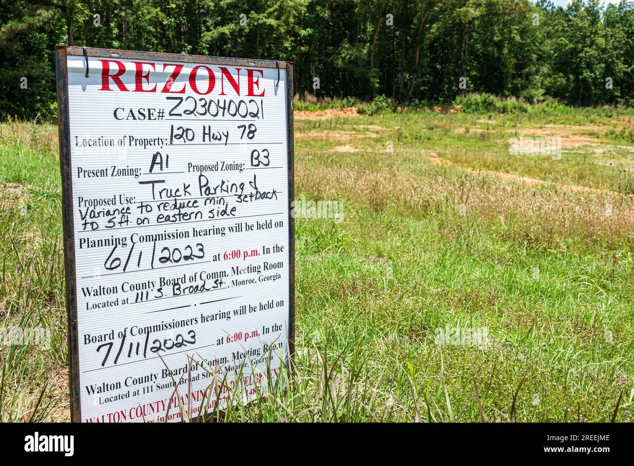 Monroe Georgia,rural rezone rezoning sign zoning notice Stock Photo