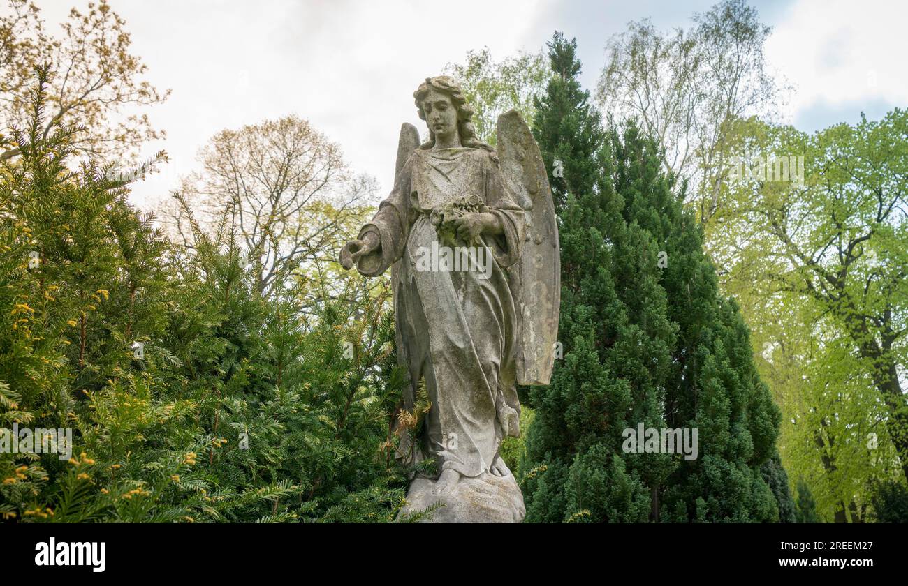 Old sculpture of an angel in nature. Unknown artist of the 19th Stock ...