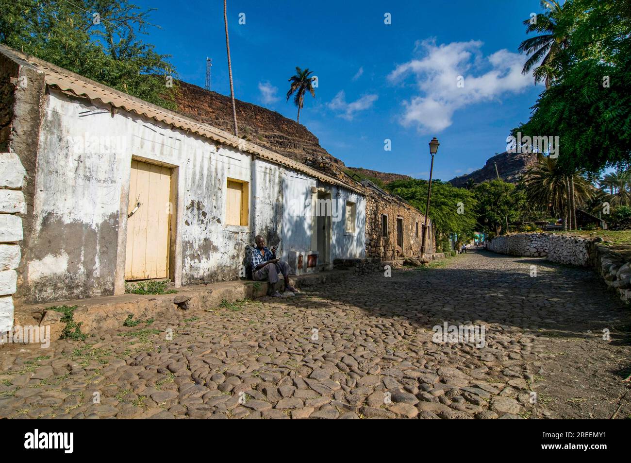 Buildings in picturesque old town of Ciudad Velha. Cidade Velha. Santiago. Cabo Verde. Africa Stock Photo