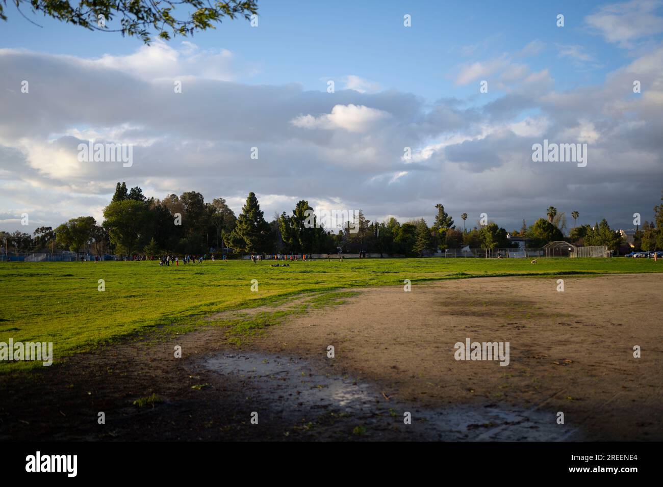 Los Angeles, California, USA. 23rd Mar, 2023. Baseball diamonds at the Van Nuys Sherman Oaks Recreation Center after rain showers in the evening. (Credit Image: © Taidgh Barron/ZUMA Press Wire) EDITORIAL USAGE ONLY! Not for Commercial USAGE! Stock Photo