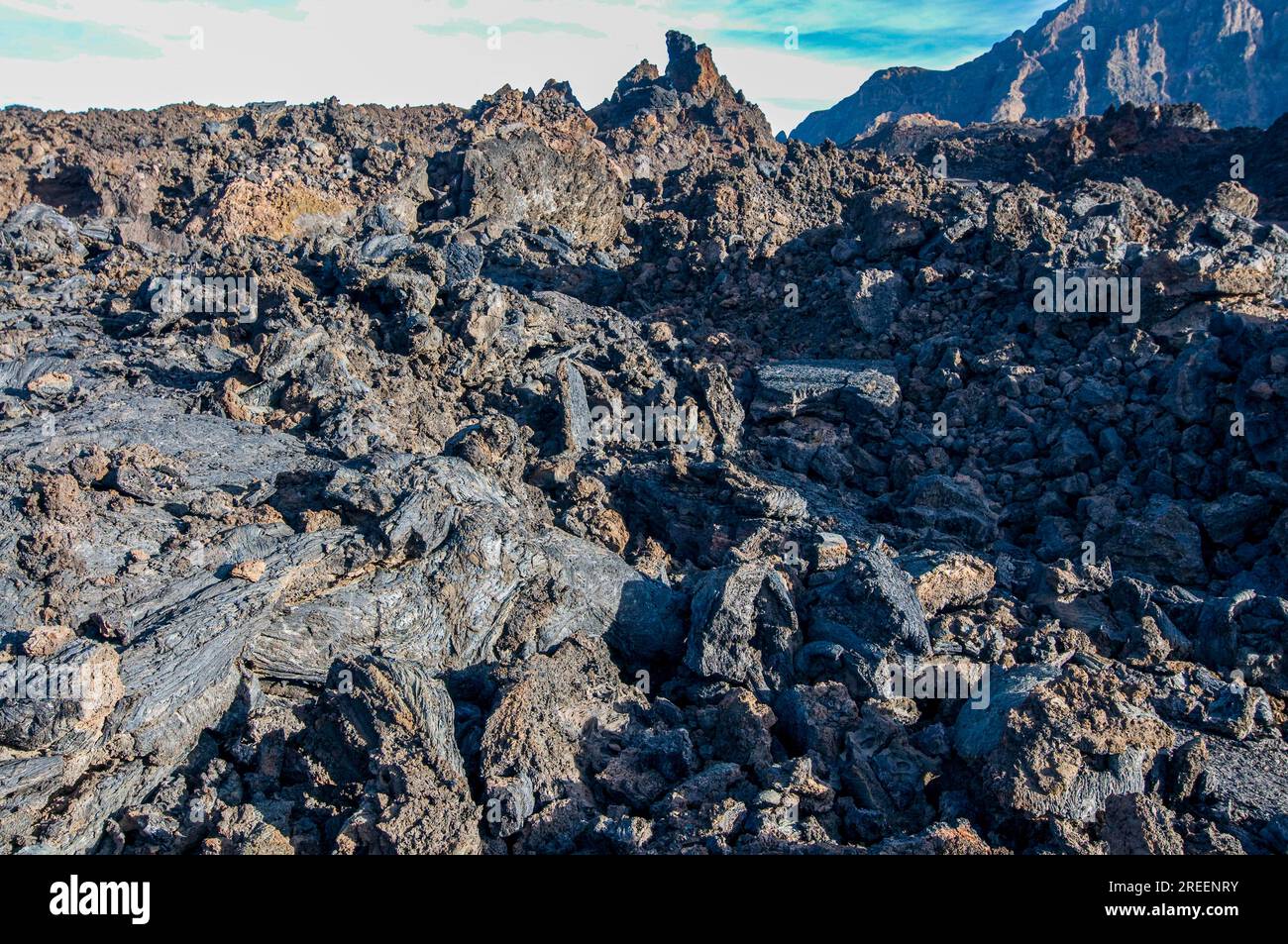 Cold lava of vulcano on Fogo. Cabo Verde. Africa Stock Photo
