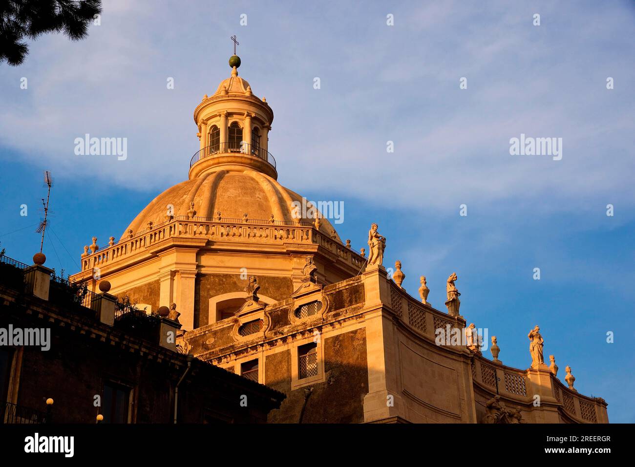 Dome, Evening light, Cathedral, Catania, Old town, Baroque old town