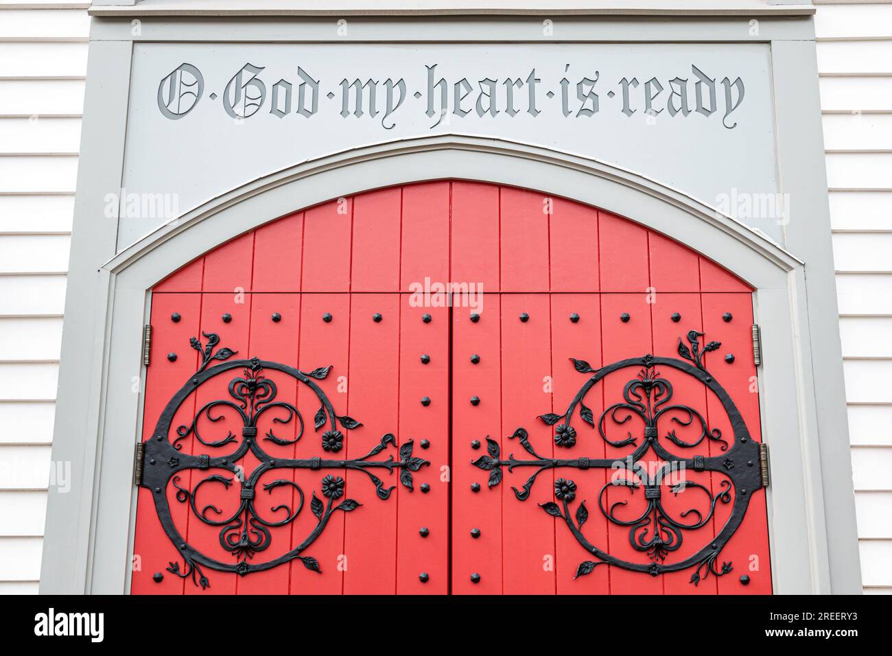 Highlands North Carolina,Episcopal Church of the Incarnation,outside exterior,building front entrance,door detail Stock Photo